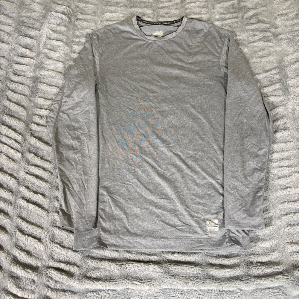 Nike Pro Compression Mens Gray Heather Long Sleeve Athletic Shirt Size Large